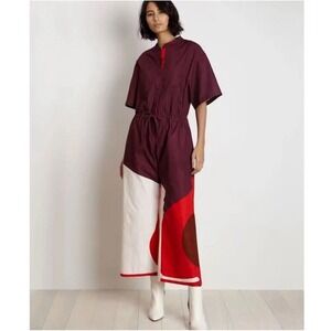 The Kit Issa Jumpsuit Cotton Relaxed Short Sleeve Cut Paper Size Medium Maroon